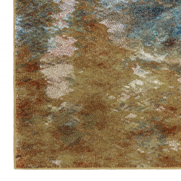 6' x 9' Abstract Power Loom Stain Resistant Area Rug - Blue Gold Teal Rust Gray And Beige