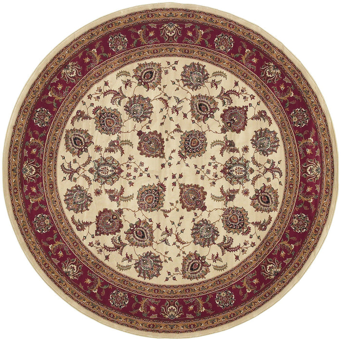 8' Traditional Oriental Round Rug - Ivory And Red