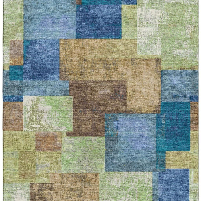 10' X 14' Geometric Washable Area Rug With UV Protection (709798) - Blue / Green / Beige