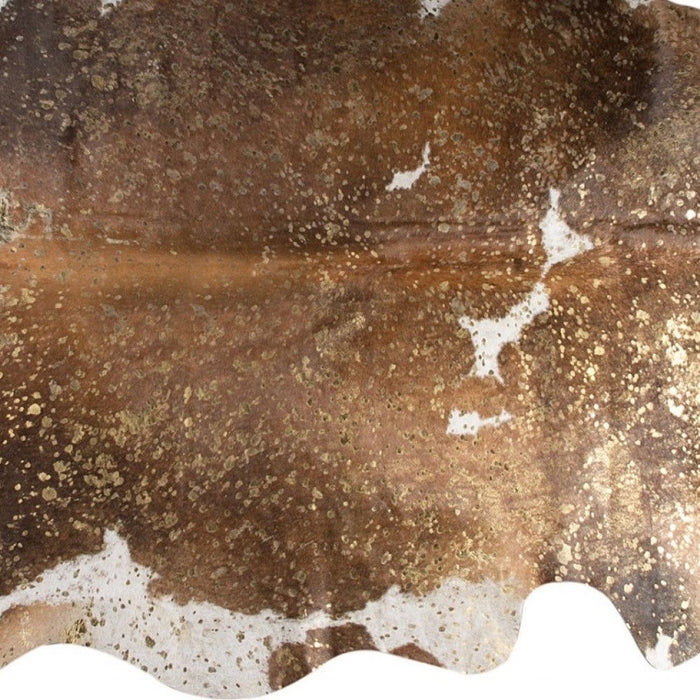 6' x 7' Natural Cowhide Area Rug - Brown White And Gold