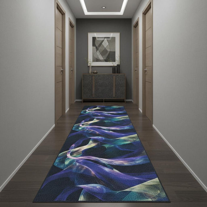 10' Abstract Power Loom Non Skid Runner Rug (572808) - Blue