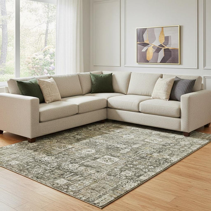 10' X 14' Floral Washable Area Rug With UV Protection (653374) - Coffee / Ivory / Gold