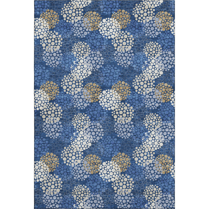 10' X 14' Polka Dot Washable Area Rug With UV Protection (672212) - Navy Blue / Ivory / Beige