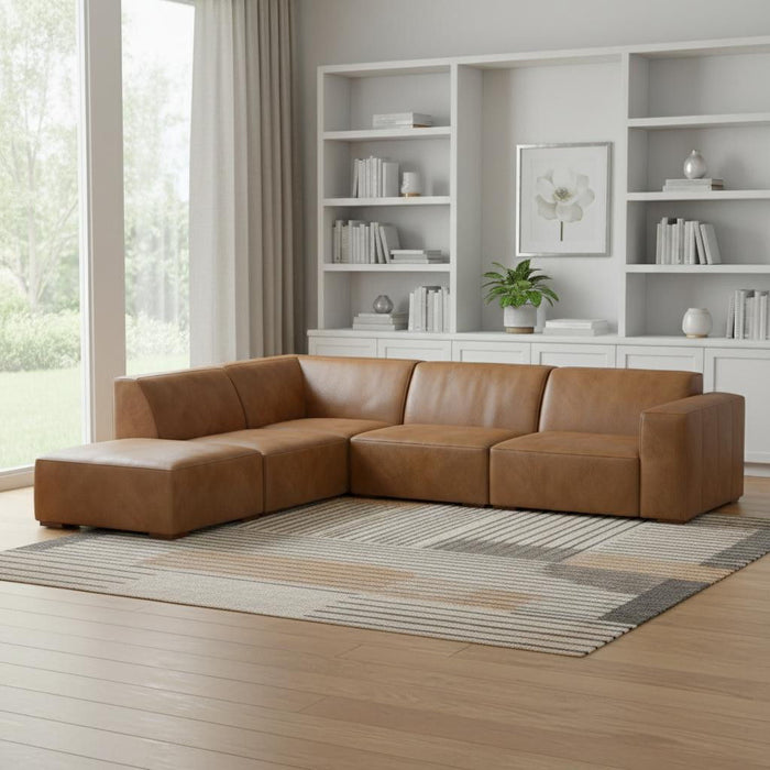 Two Piece Living Room Set Leather Sofa With Ottoman - Brown