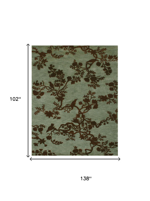 9' X 12' Wool Floral Hand Knotted Area Rug (744362) - Green / Blue / Brown