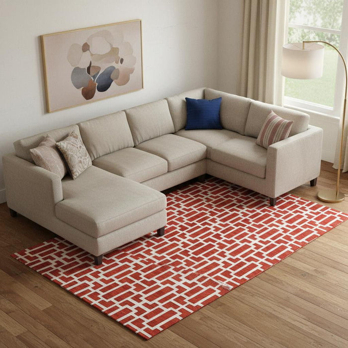 10' X 14' Geometric Washable Area Rug With UV Protection (672845) - Red / Ivory