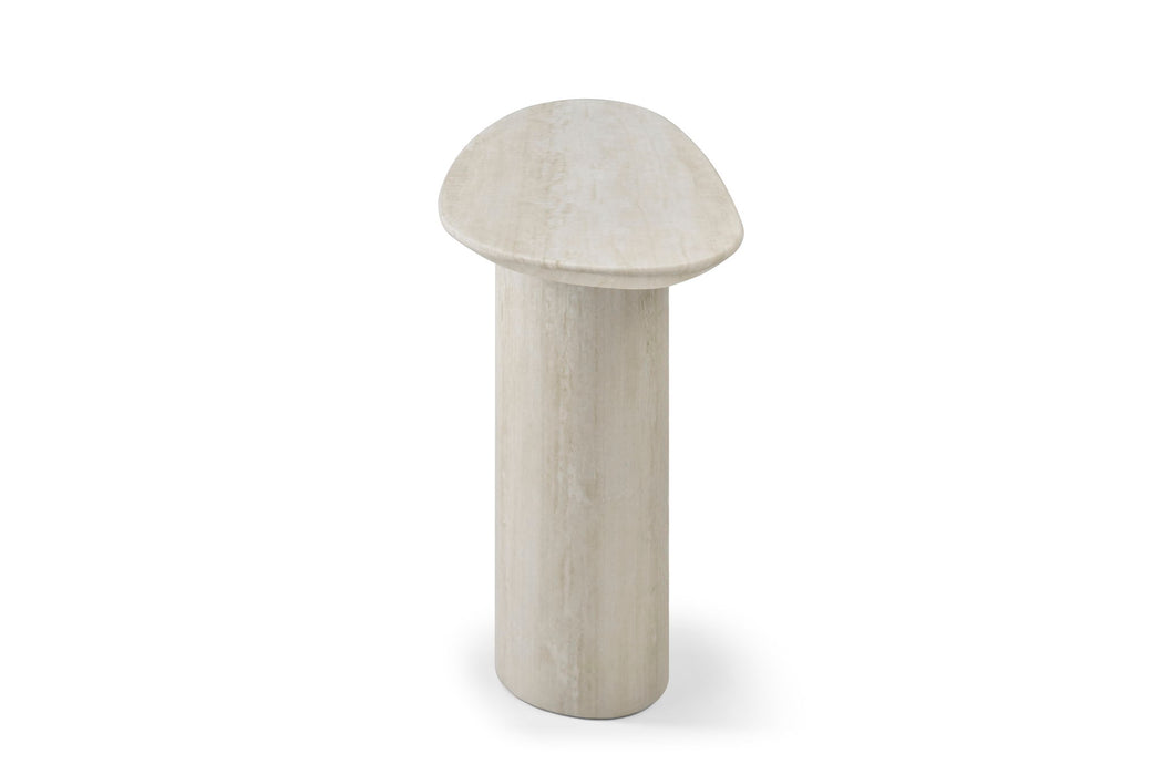 Genuine Marble And Stone Oval Pedestal Console Table - Beige
