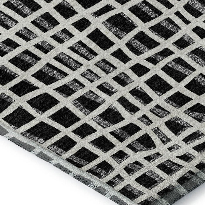 10' X 14' Striped Washable Area Rug Polyester With UV Protection - Black / Ivory