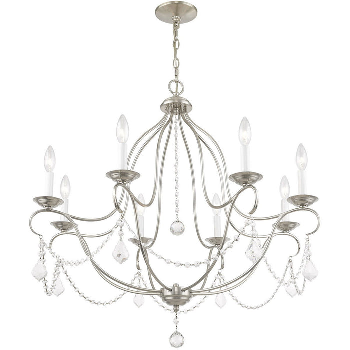 Eight Light Metal Dimmable Chandelier With Shades - Nickel
