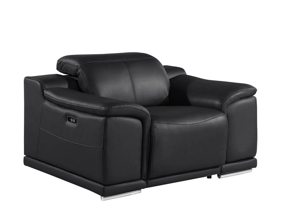 Genuine Leather Wall Hugger Power Recliner With USB - Black