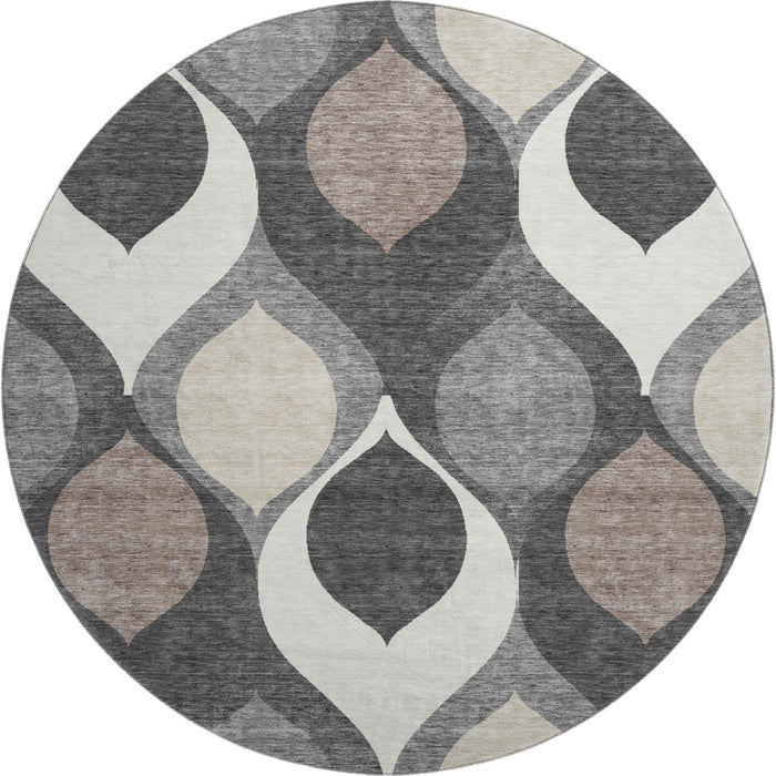8' Ogee Washable Round Rug With UV Protection - Gray