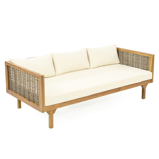 Giga Claremont 3-seater teak acacia wood daybed sofa with water-resistant cushions, ideal for outdoor relaxation.