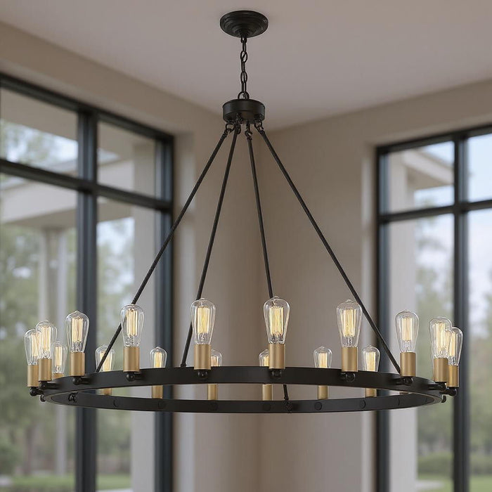 40'' Candle Style Multi Light Metal Dimmable Chandelier - Black / Gold