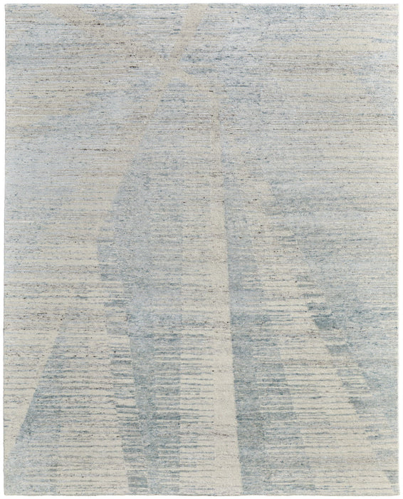 4' x 6' Abstract Hand Knotted Worn Faded Area Rug - Ivory And Blue