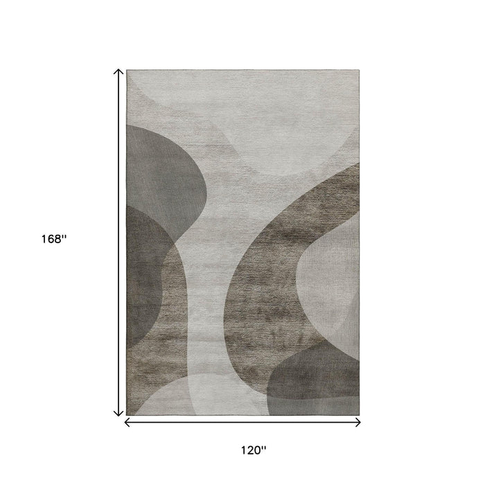 10' X 14' Geometric Washable Area Rug With UV Protection (654856) - Taupe / Beige