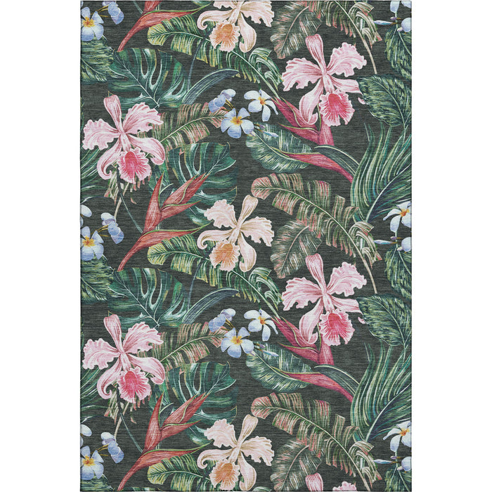 8' X 10' Geometric Washable Area Rug With UV Protection (646341) - Midnight / Green / Pink