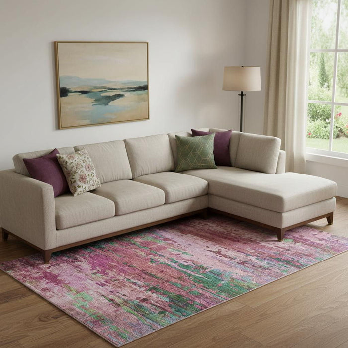 10' X 14' Abstract Washable Area Rug With UV Protection (715453) - Pink / Green