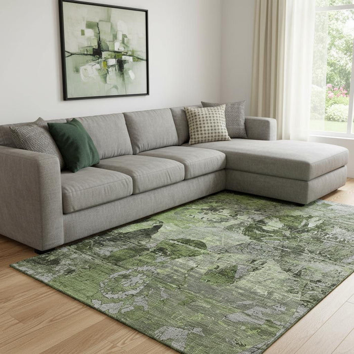 10' X 14' Abstract Washable Area Rug With UV Protection (648856) - Green / Gray