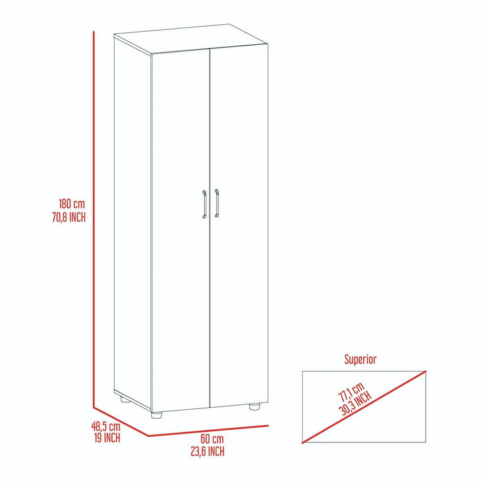Giga armoire organizer with two shelves, hanging rod, and double doors, ideal for closet storage and wardrobe organization.