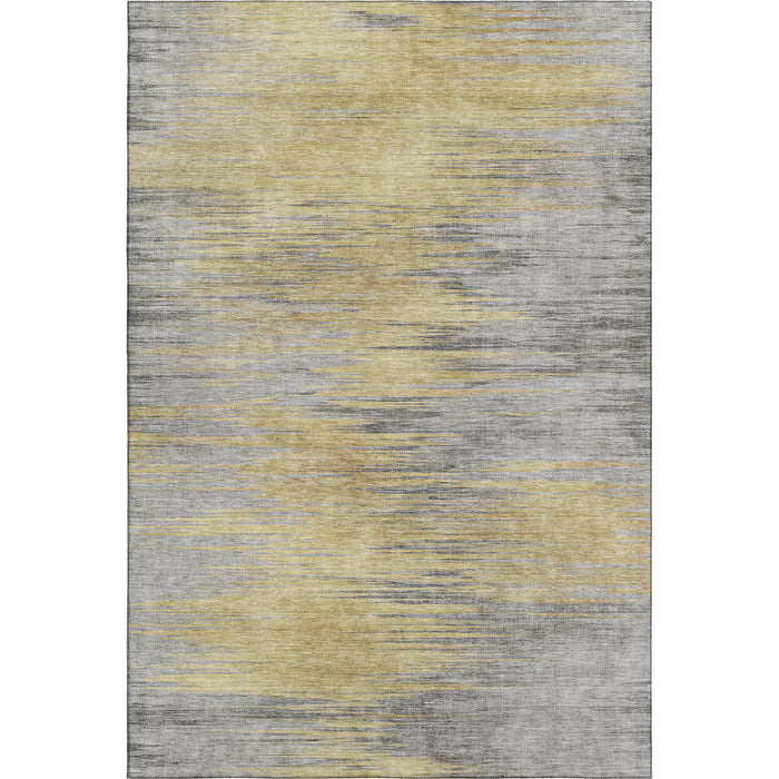 10' X 14' Abstract Washable Area Rug With UV Protection - Gold And Gray