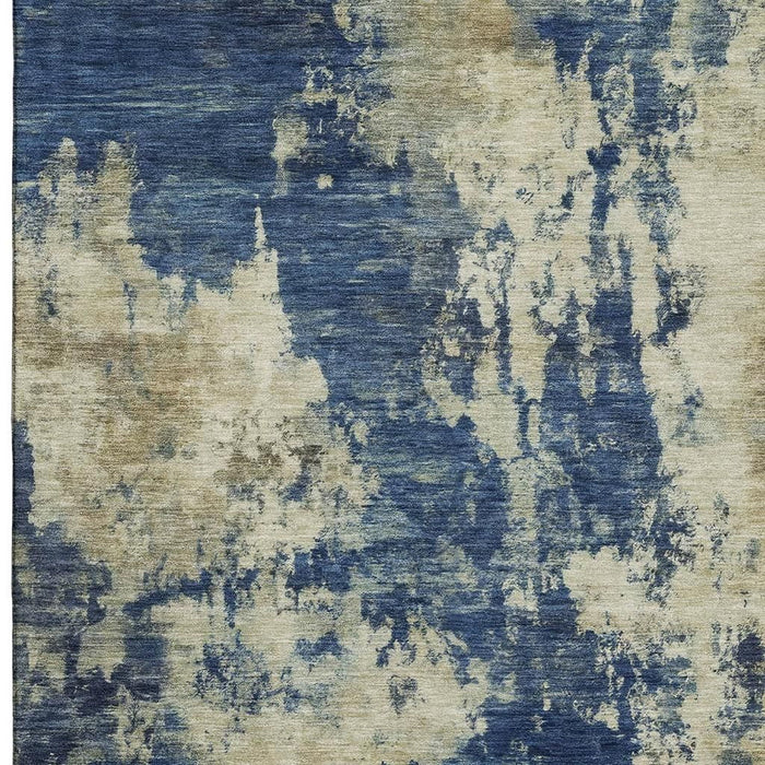 10' X 14' Abstract Washable Area Rug With UV Protection (716960) - Navy Blue / Beige