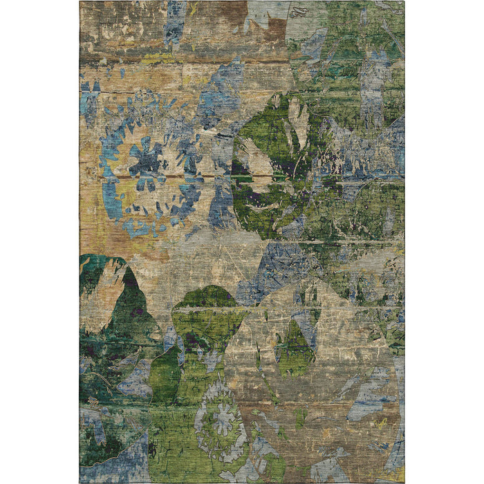 10' X 14' Abstract Washable Area Rug With UV Protection (648874) - Taupe / Green / Blue