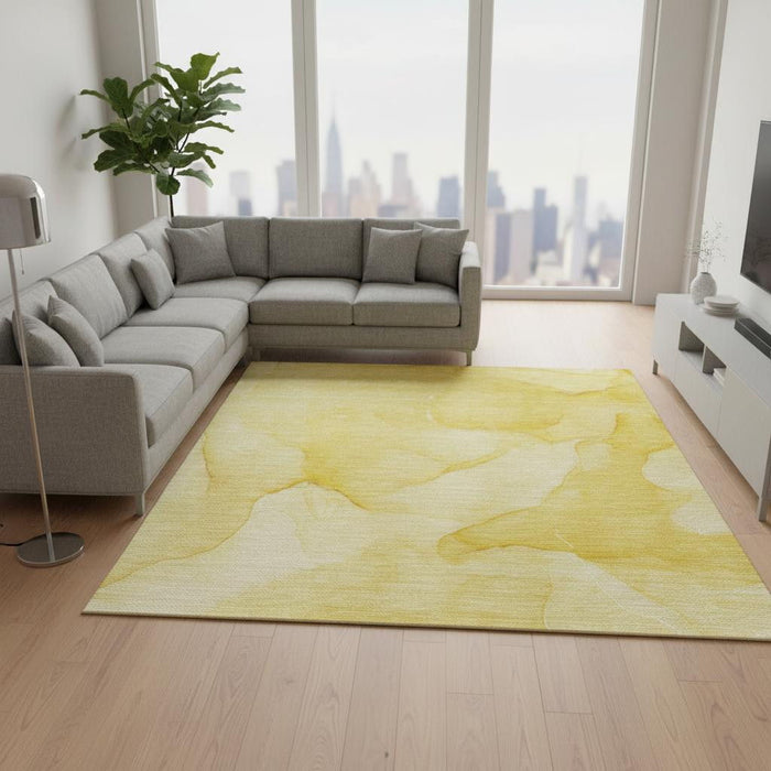 8' X 10' Abstract Washable Area Rug With UV Protection (646940) - Gold / Ivory