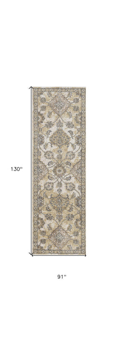 8' x 11' Machine Woven Bordered Floral Vines Indoor Area Rug - Ivory Sand