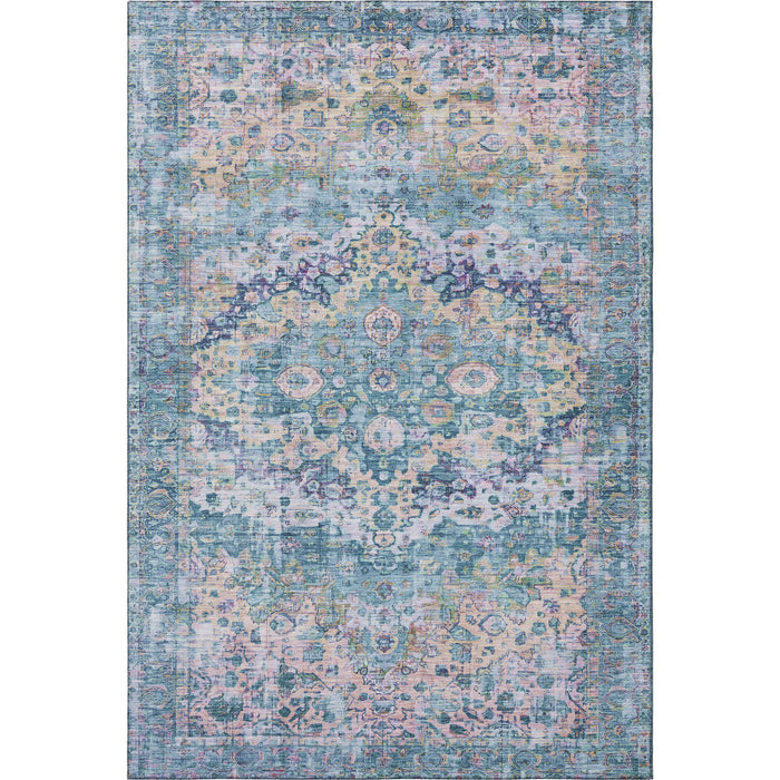 10' X 14' Oriental Washable Area Rug With UV Protection (700277) - Denim Blue / Beige / Wheat