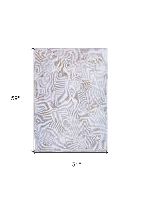 2.6' x 4.9' Abstract Non Skid 100% PET Area Rug - White