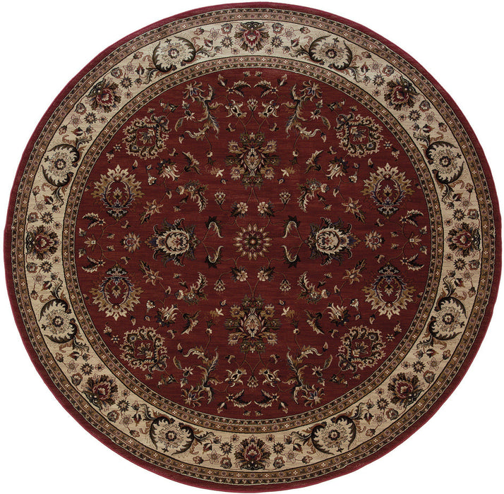 8' Traditional Oriental Round Rug - Red And Ivory