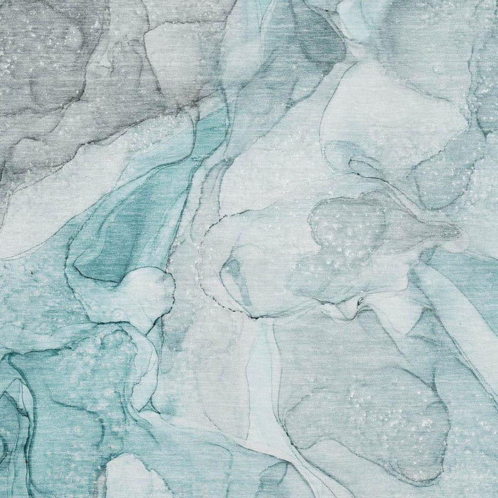 5' X 8' Abstract Washable Area Rug With UV Protection (647010) - Teal / Ivory