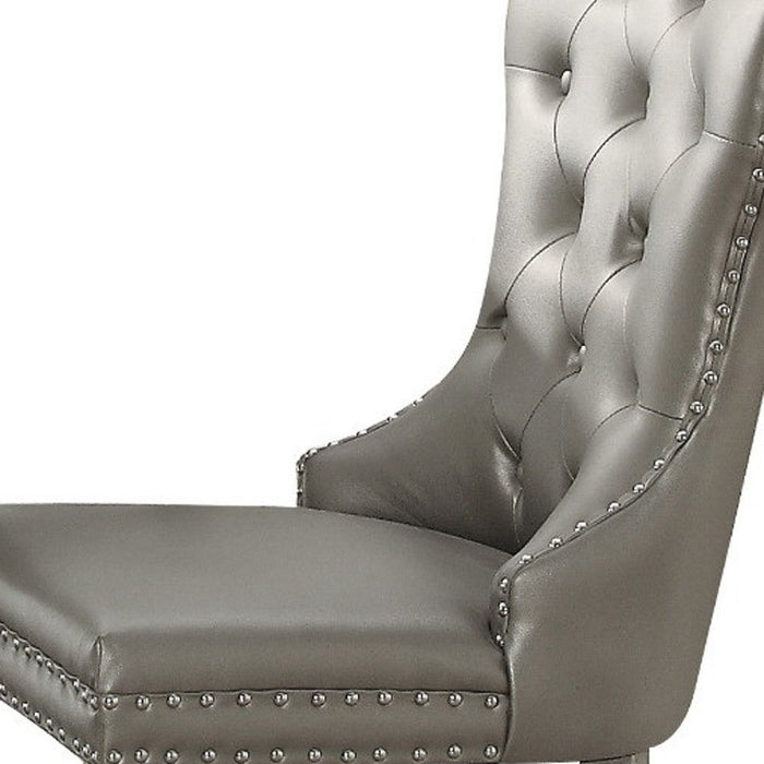 Tufted Upholstered Faux Leather Wing Back Dining Side Chairs (Set of 2) - Champagne