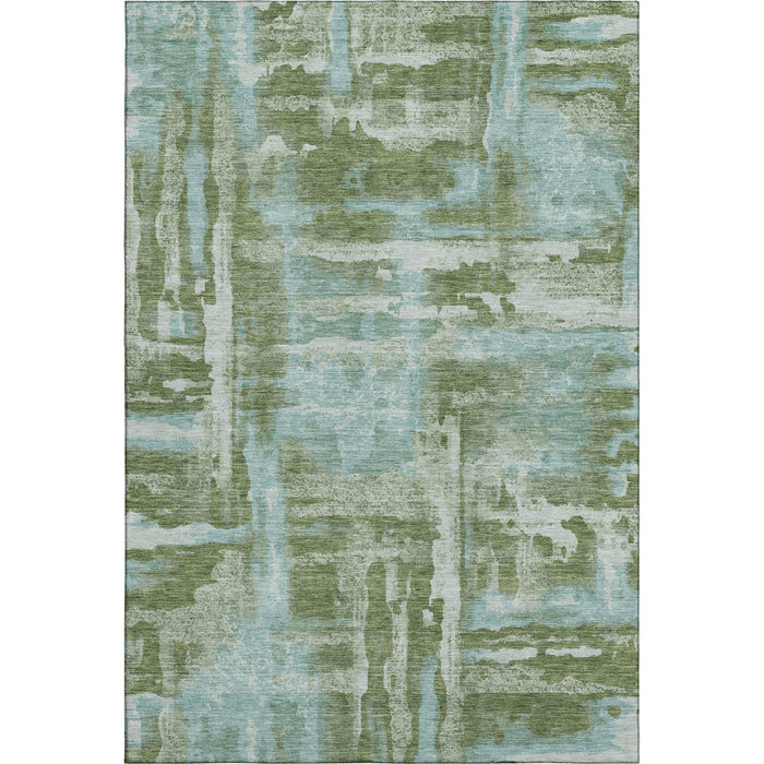 10' X 14' Abstract Washable Area Rug With UV Protection (714643) - Fern Green / Sky Blue
