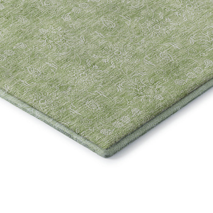 10' X 14' Floral Washable Area Rug With UV Protection (656867) - Artichoke Green / Ivory