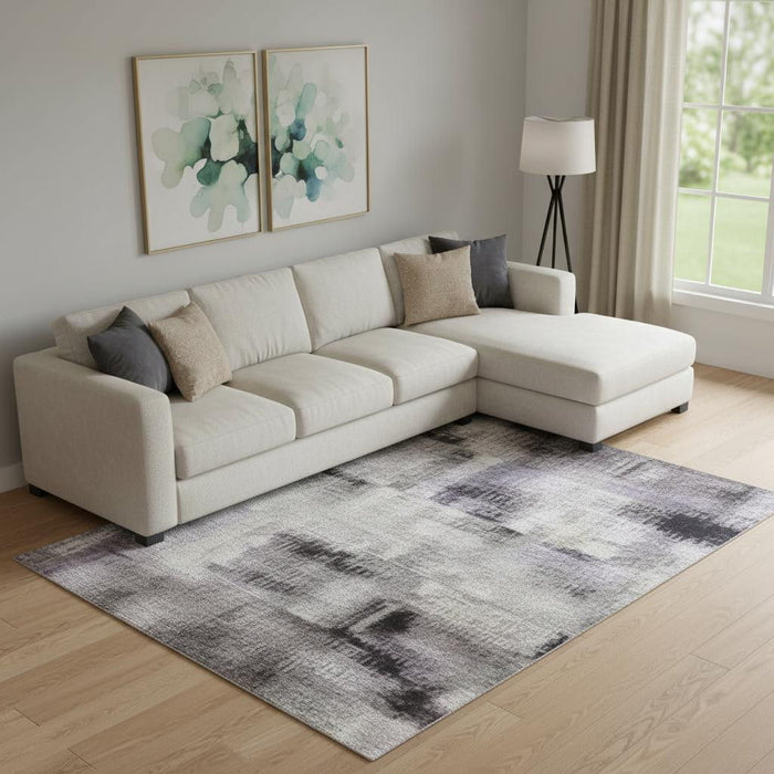 10' X 14' Abstract Washable Area Rug With UV Protection (710196) - Lavender / Gold / Gray