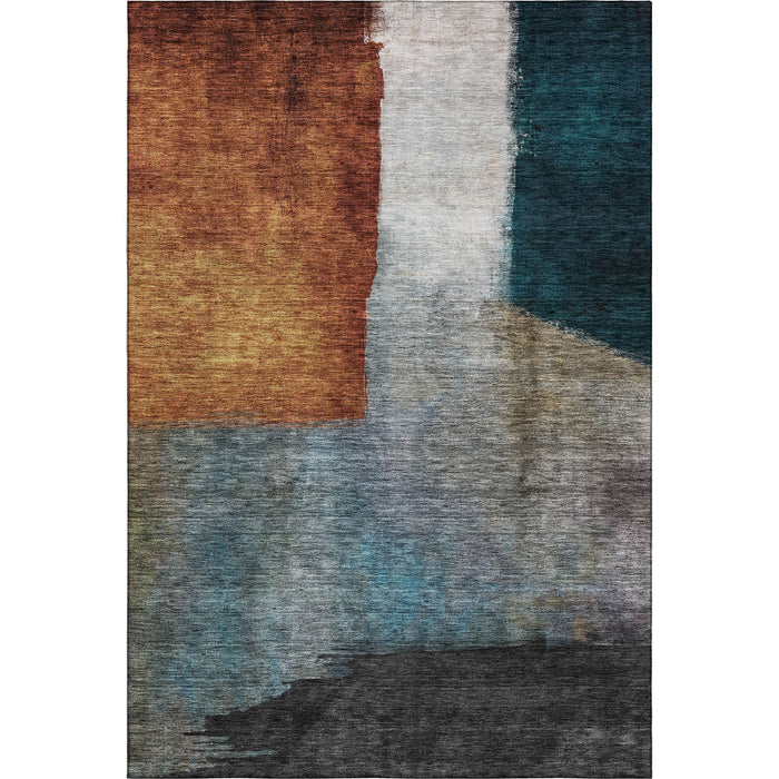 10' X 14' Abstract Washable Area Rug With UV Protection (684280) - Copper / Ivory / Teal