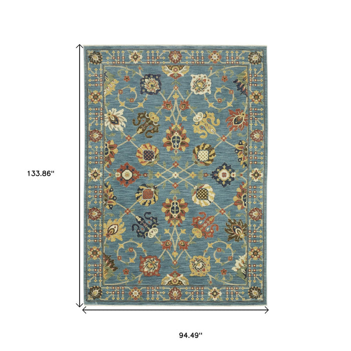 8' X 11' Traditional Oriental Area Rug With Fringe - Blue