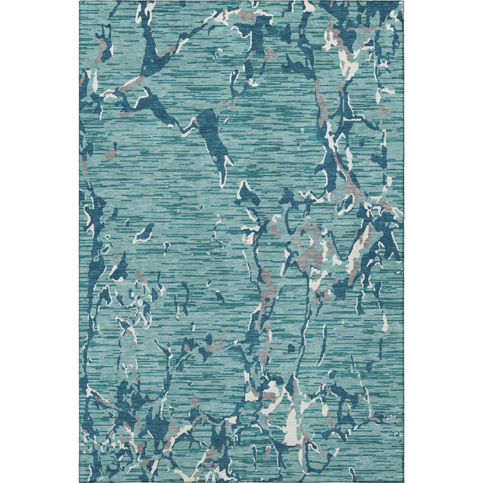 10' X 14' Striped Washable Area Rug With UV Protection (682085) - Teal / Ivory / Gray