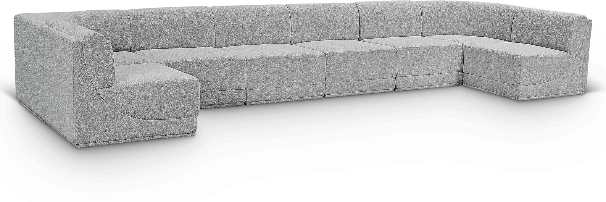 Meridian Furniture Ollie 8-piece modular sectional sofa with neutral fabric upholstery and modern design, arranged in a corner layout.