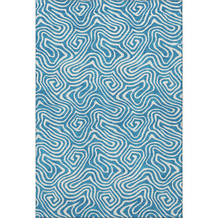 10' X 14' Abstract Washable Area Rug With UV Protection (680915) - Teal / Ivory