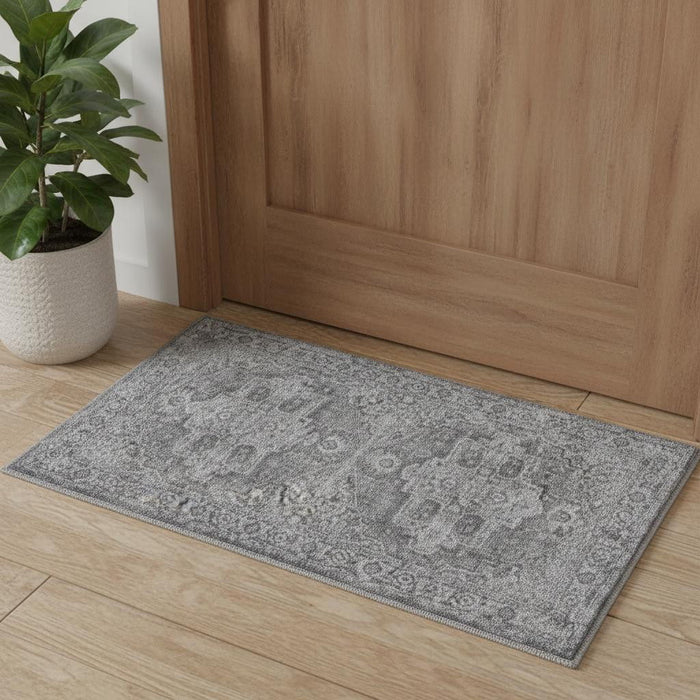 3' X 5' Floral Power Loom Worn Faded Area Rug (573529) - Gray