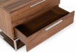 Contemporary Walnut and stainless steel accent nightstand with two drawers, modern bedroom furniture by HomeRoots.