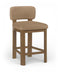 Set of two Meridian Furniture Paloma faux leather counter stools with brown frames, upholstered seats and backrests.