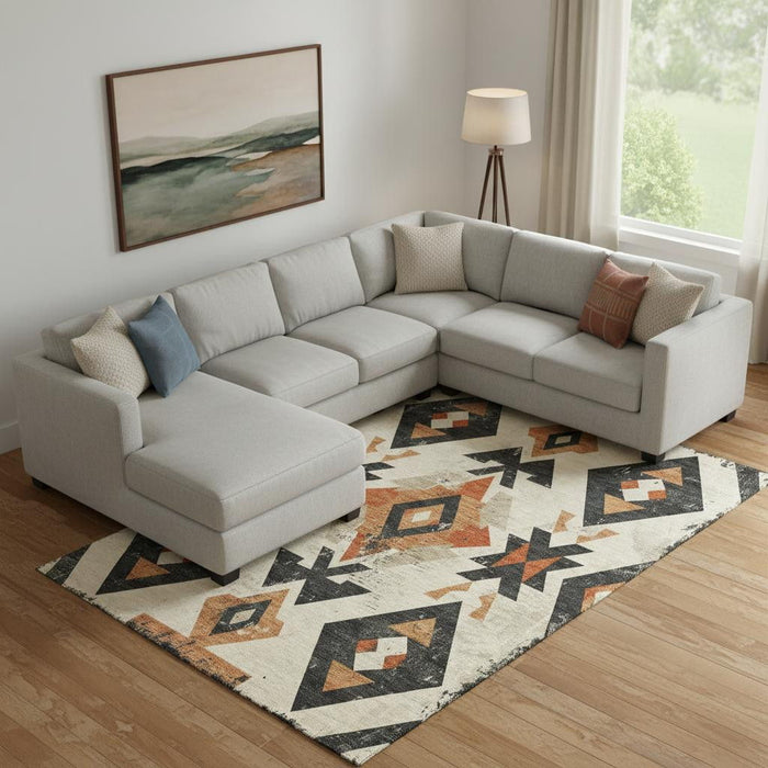10' X 14' Southwestern Washable Area Rug With UV Protection (706757) - Ivory / Orange / Charcoal