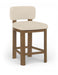 Set of 2 Meridian Furniture Paloma faux leather upholstered counter stools with brown frames, featuring sleek modern design.