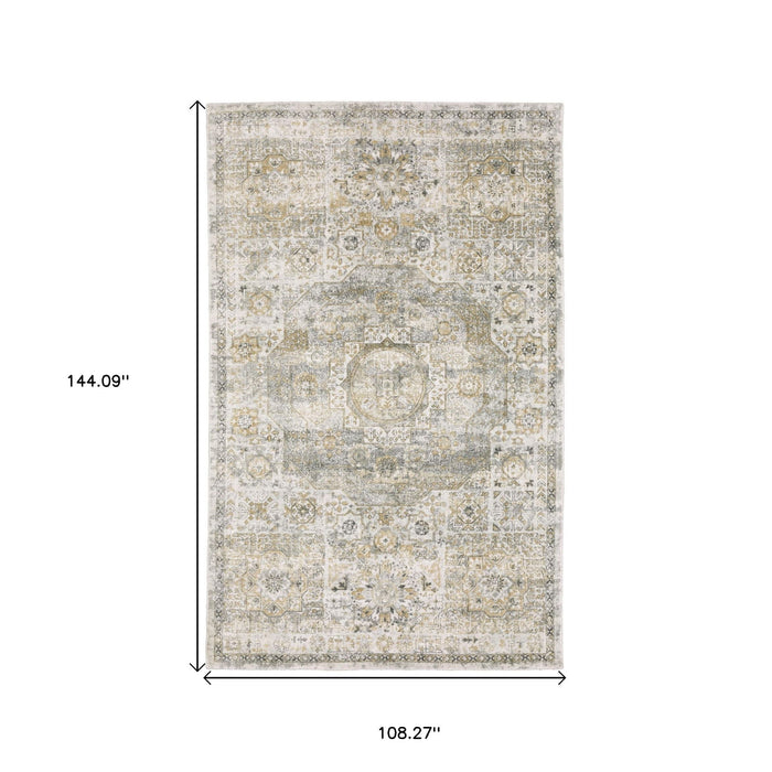 9' X 12' Medallion Hand Tufted Area Rug - Gray And Gold