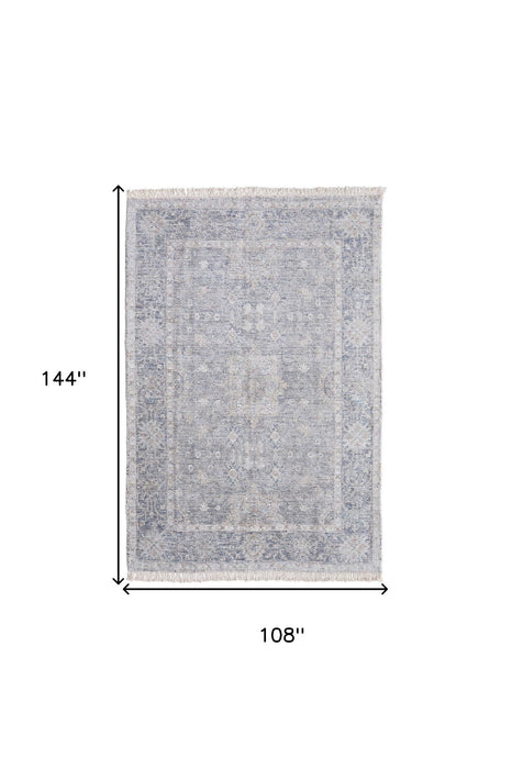 9' X 12' Bohemian Abstract Hand Woven Distressed Area Rug With Fringe - Gray