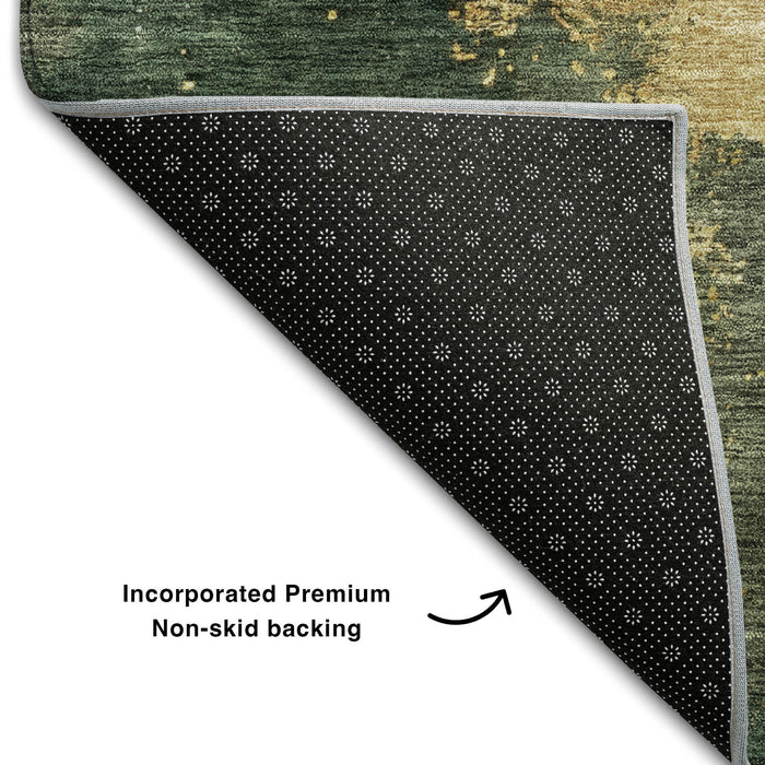 10' X 14' Abstract Washable Area Rug With UV Protection (683620) - Fern Green / Gold / Silver