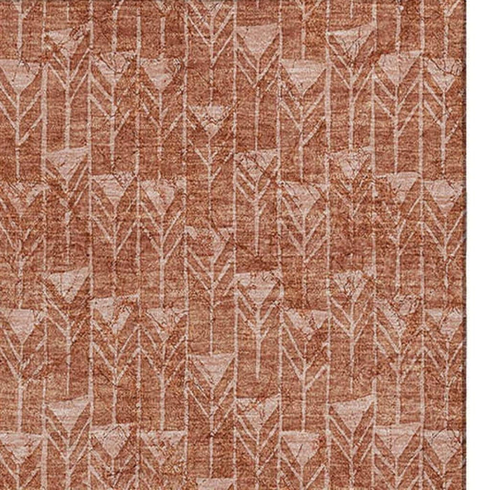 8' X 10' Geometric Washable Area Rug With UV Protection (647126) - Terra Cotta / Ivory